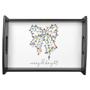 Merry & Bright Coquette Christmas Lights Bow Serving Tray