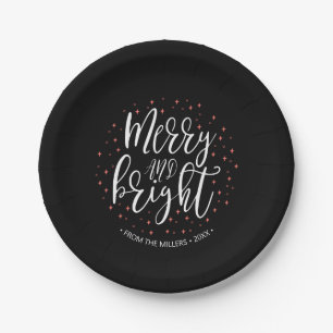 Merry & Bright Coral Christmas Holiday Party Paper Paper Plates