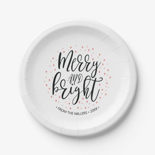 Merry  Bright Coral Christmas Holiday Party Paper Plates