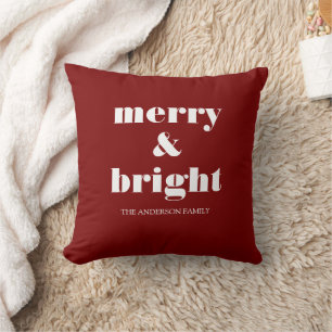 Merry & Bright Custom Christmas   Holiday Red Throw Pillow