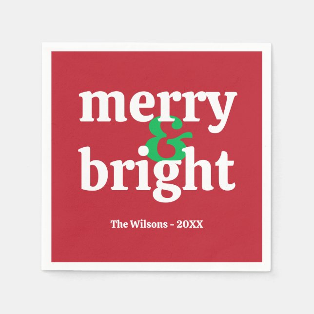"Merry & Bright" Customized Christmas Paper Napkin (Front)