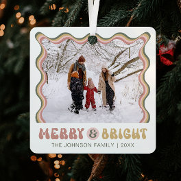 Merry & Bright Cute Christmas Photo Retro Colorful Metal Ornament