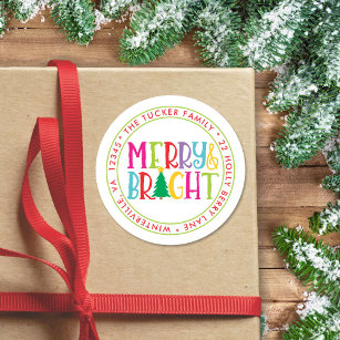 Merry & Bright Cute Christmas Return Address Label