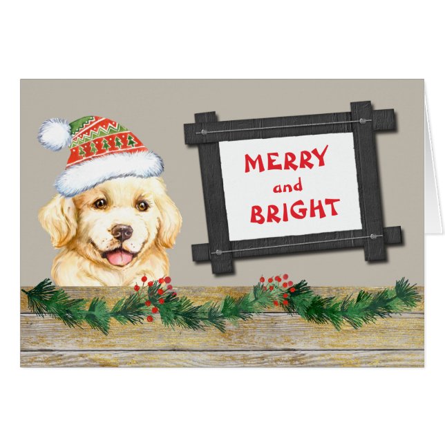 Merry Bright Cute Golden Retriever Puppy Christmas (Front Horizontal)