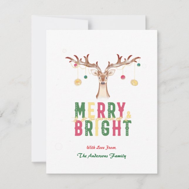 Merry & Bright Cute Reindeer Christmas Ornaments Note Card (Front)