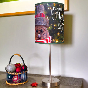 Merry & Bright Cute Rustic Snowman Christmas Tree Table Lamp