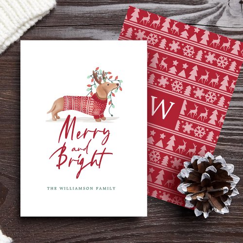 Merry  Bright  Dachshund Christmas Sweater Holiday Card
