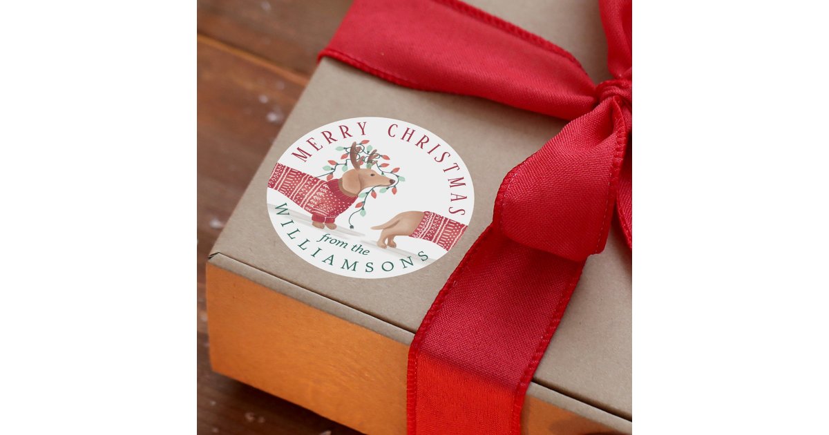 Merry & Bright | Dachshund Dog Christmas Sweater Classic Round Sticker ...