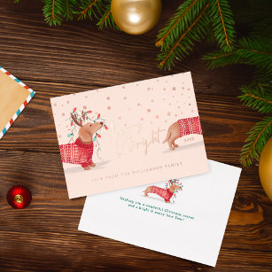 Merry & Bright   Dachshund Dog Christmas Sweater Foil Holiday Card