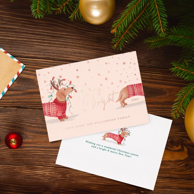Merry & Bright | Dachshund Dog Christmas Sweater Foil Holiday Card (Merry & Bright | Dachshund Dog Christmas Sweater Foil Holiday Card)