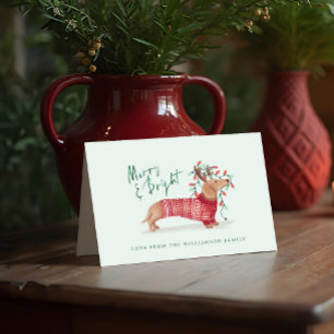 Merry & Bright   Dachshund Dog Christmas Sweater Holiday Card