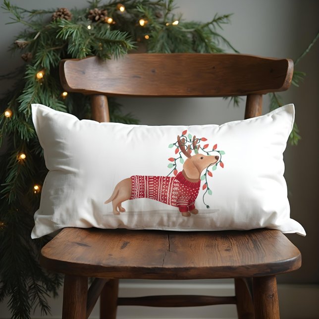 Merry & Bright | Dachshund Dog Christmas Sweater Lumbar Pillow (Merry & Bright | Dachshund Dog Christmas Sweater Lumbar Pillow)