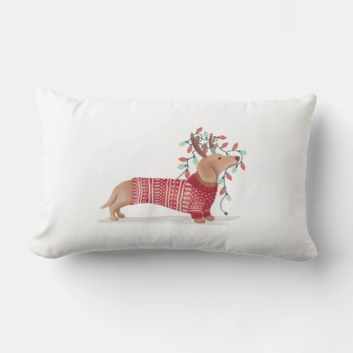 Merry  Bright  Dachshund Dog Christmas Sweater Lumbar Pillow