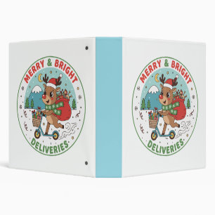 Merry & Bright Deliveries Reindeer on Scooter 3 Ring Binder