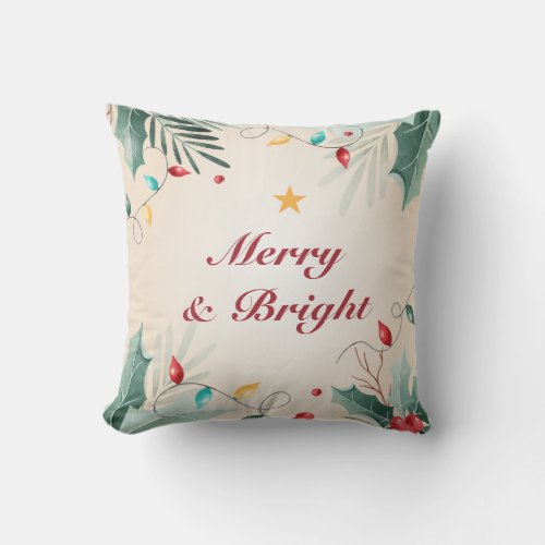 Merry  Bright Double Sided Red Christmas Festive Throw Pillow