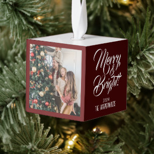 Merry & Bright   Elegant Christmas 3 Family photo Cube Ornament
