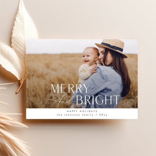 Merry  Bright Elegant Family Christmas Photo Holiday Card