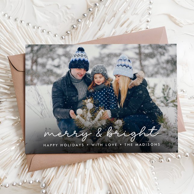 Merry & Bright Elegant Family Photo Christmas Holiday Card (Creator Uploaded)