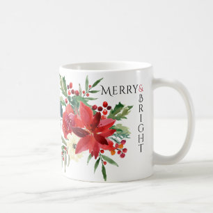 Merry Bright Elegant Poinsettia Floral Christmas Coffee Mug