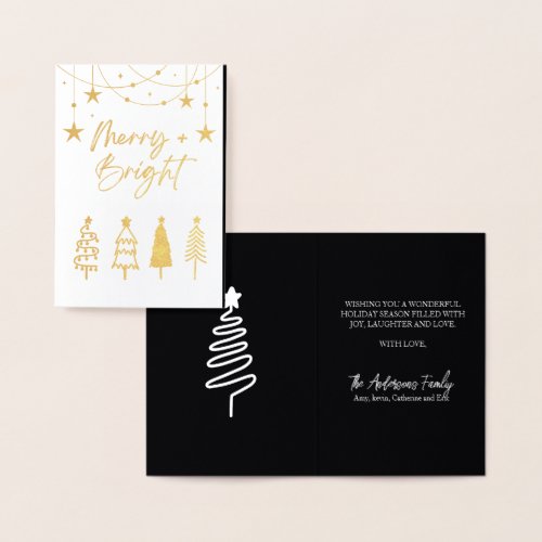 Merry Bright Elegant Script Pine Trees Christmas F Foil Card