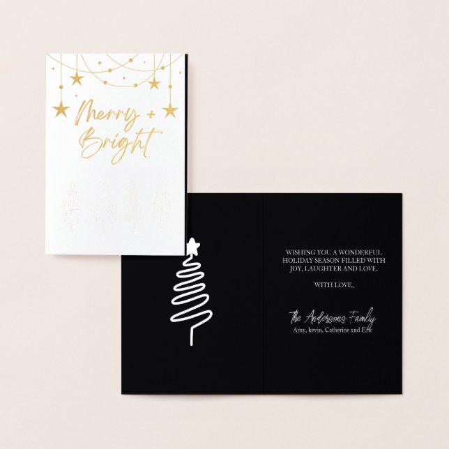 Merry Bright Elegant Script Pine Trees Christmas F Foil Card (Display)