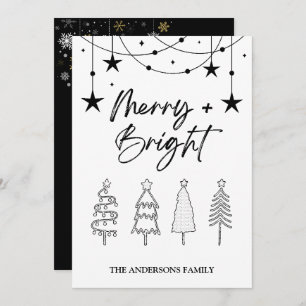 Merry Bright Elegant Script Pine Trees Christmas Invitation