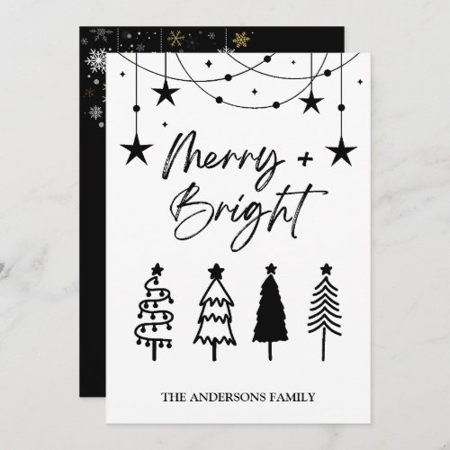 Merry Bright Elegant Script Pine Trees Christmas Invitation
