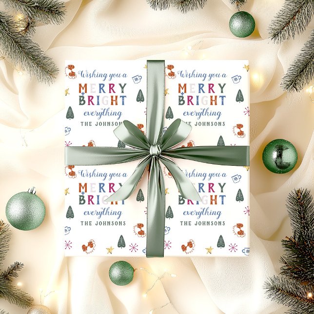 Merry & Bright Everything Colorful Personalized Wrapping Paper (Merry & Bright Christmas wrapping paper)