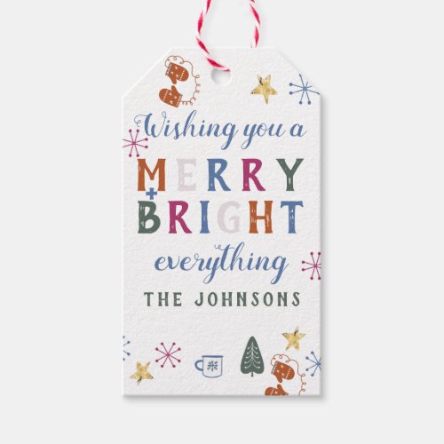 Merry  Bright Everything Colorful Typography Gift Tags