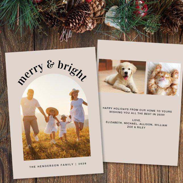 Merry Bright Family Arch Photo Christmas Holiday Card (Share the love and warmth of the season with your personalized photo Christmas card)