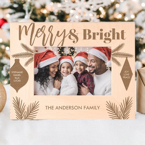 Merry &Amp;Amp; Bright Family Names Christmas Keepsake Engraved Frames