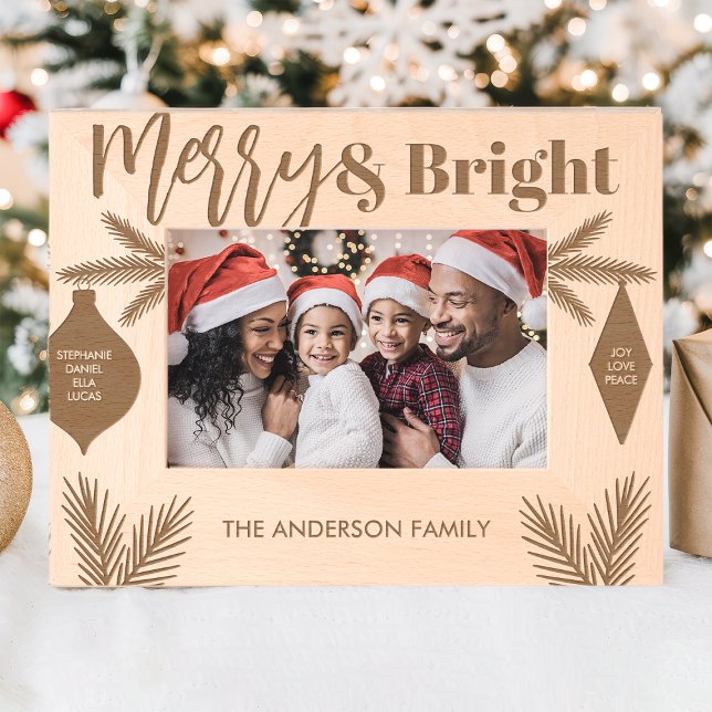 Merry & Bright Family names Christmas Keepsake Engraved Frames (Creator Uploaded)