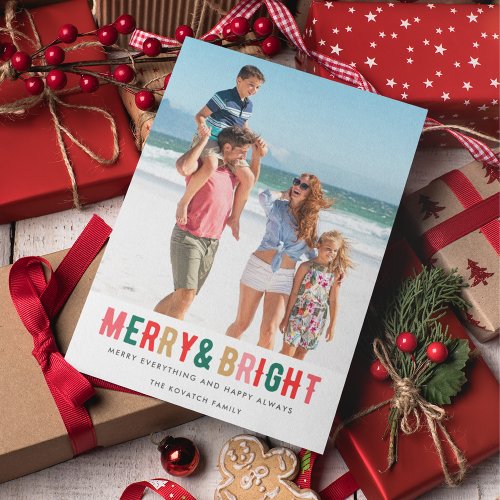 Merry Bright Family Photo Budget Christmas Holiday Postcard