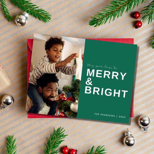 Merry Bright Family Photo Christmas Holiday Postcard