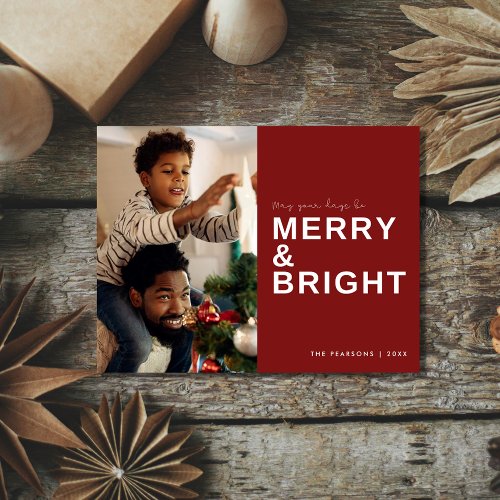 Merry Bright Family Photo Christmas Holiday Postcard