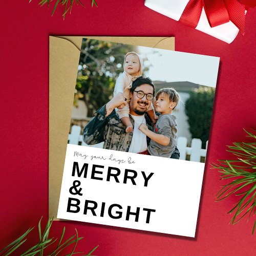 Merry Bright Family Photo Christmas Holiday Postcard