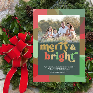 Merry Bright Family photo Colorful Modern Holiday Card