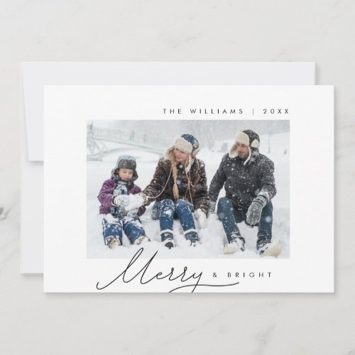 Merry  Bright Family Photo Modern Script Holiday Card