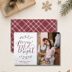 Merry Bright Farmhouse Couple Photo Christmas Holiday Card