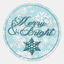 Merry &amp; Bright • Faux Glass Look • Teal Snowflake Classic Round Sticker