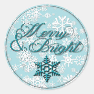 Merry & Bright • Faux Glass Look • Teal Snowflake Classic Round Sticker