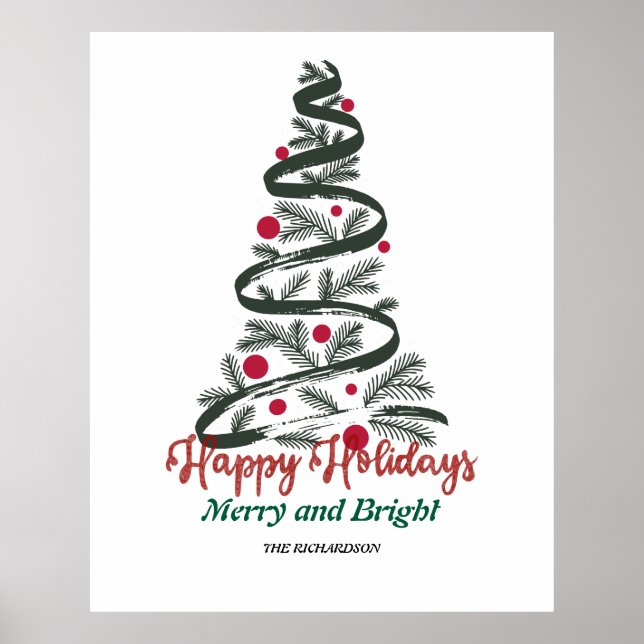 Merry & Bright | Festive Christmas Tree Typography Poster (Front)