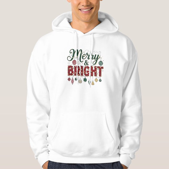 Merry & Bright – Festive Christmas Typography Hoodie (Front)