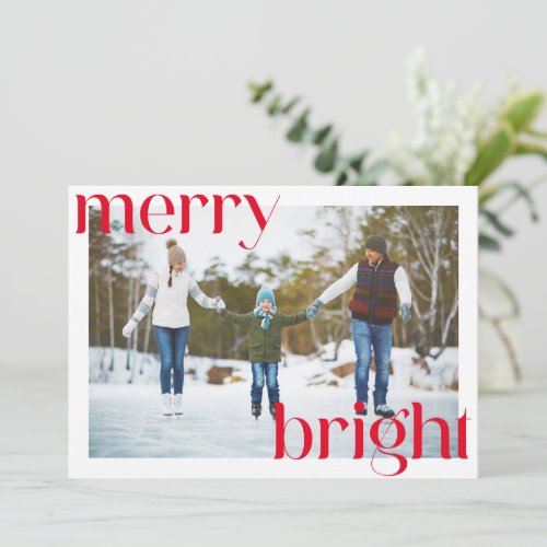 Merry Bright Festive Red Typography Fun Two Photo Holiday Card