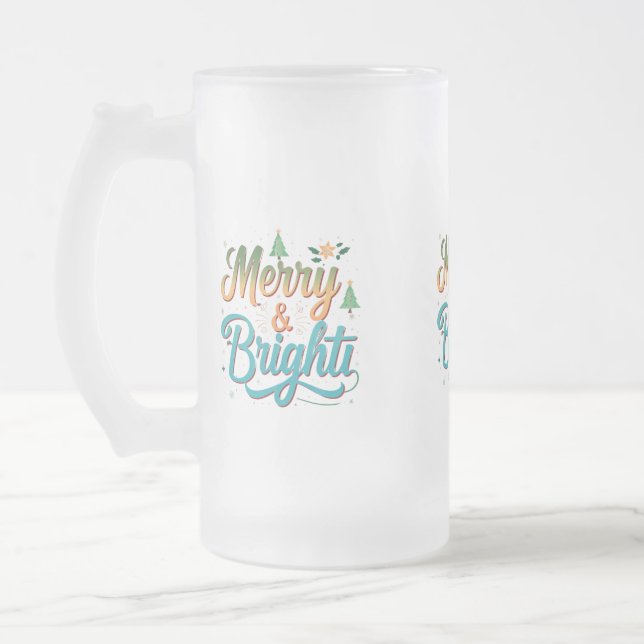 Merry & Bright Frosted Glass Mug - 16 oz   (Left)