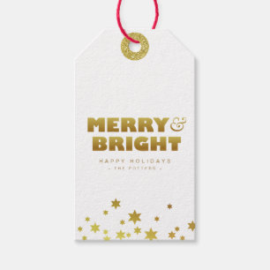 Merry & Bright Fun Christmas White & Gold Mini Gift Tags