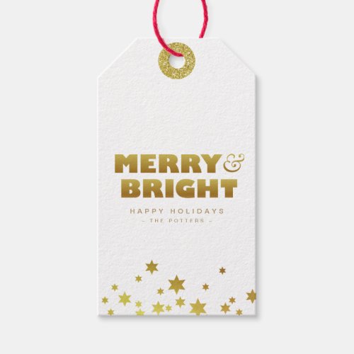 Merry  Bright  Fun Christmas White  Gold Mini Gift Tags