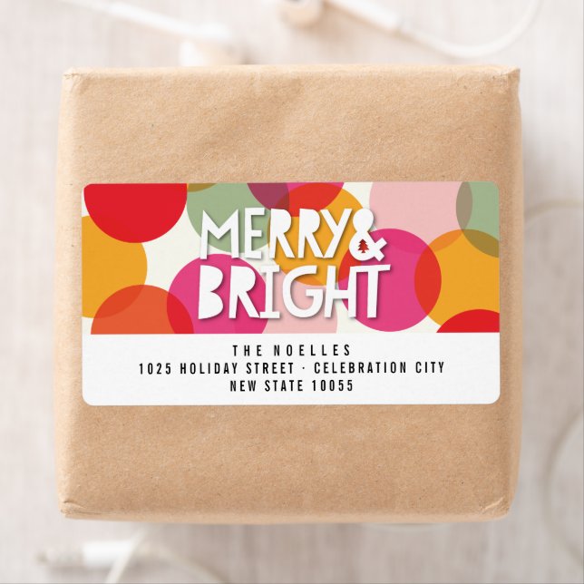 Merry & Bright Fun Colorful Confetti Dots Holiday Label (Insitu)