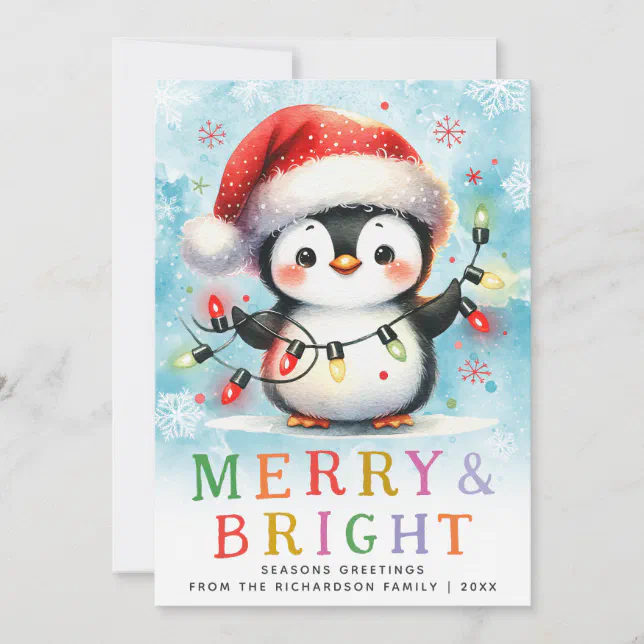Merry & Bright Fun Penguin Christmas Holiday Card Zazzle