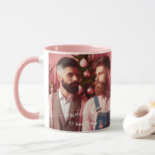 Merry & Bright Gay Retro Pink Custom Photo Mug